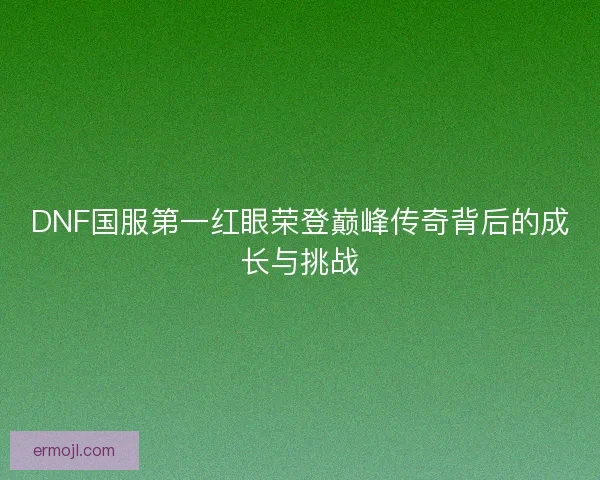 DNF国服第一红眼荣登巅峰传奇背后的成长与挑战